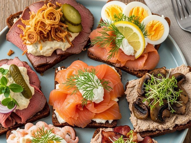 Smorrebrod hazırlıklarına başlamadan önce malzemelerinizi hazırlayın. Ekmeğinizi dilerseniz hafifçe kızartabilir veya taze olarak kullanabilirsiniz. Üzerine sürmek için tereyağını hazırlayın ve çeşitli dilimlenmiş malzemeleri düzenlemeye başlayın.